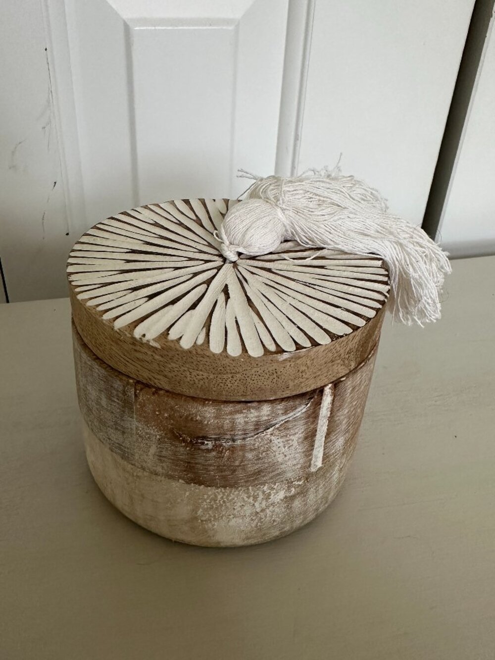 Distressed Small Wooden Engraved Storage Container Decor